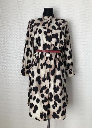 Трендовое платье рубашка в леопардовый принт от h&m, размер xs-s