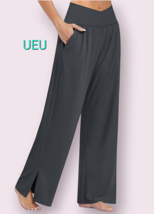 Ueu спортивные эластичные брюки на высокой посадке, с карманами и разрезами на штанинах