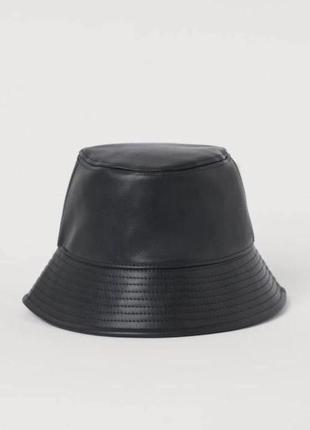 Шкіряна чорна панама екошкіра стильна шляпка капелюх