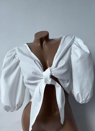 Блуза укорочена блуза топ з пишними рукавами на зав‘язках shein