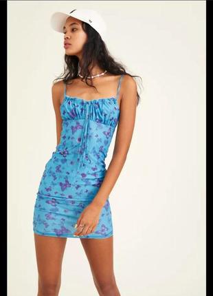 Распродажа ❗платье платье платье базовое мини короткий принт бабочки синяя