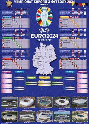 Плакат-календарь чемпионат европы по футболу 2024. размер а2