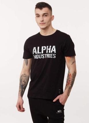 Футболка alpha industries camo print t-shirt black/white