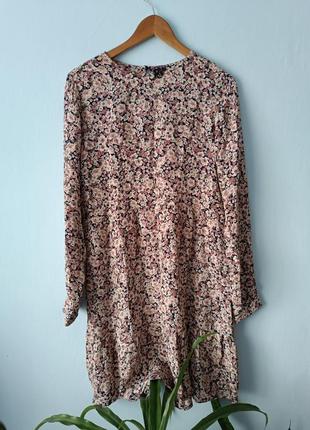 Распродажа ❗платье платье платье базовое цветочный принт вискоза с длинным рукояткой меди