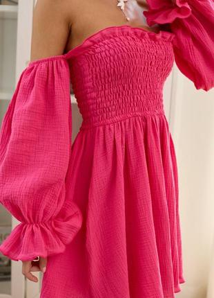 Легкое муслиновое платье рукав волан утягивающая резинка 100% хлопок