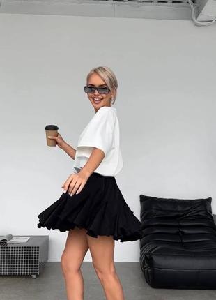 Пышная летняя юбка шорты черная юбка шорты женская подростковая юбка с шортами