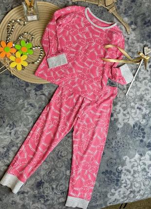 🐰 піжама mothercare 3-4 98-104 рожева фуксія з зайченятами бавовняна домашній костюм