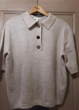 Джемпер свитер с воротничком спущенный плечи шерстяной h&amp;m