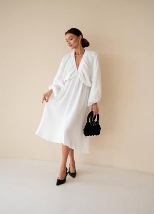Оверсайз легка сукня з натуральної тканини муслін плаття міді з довгими рукавами