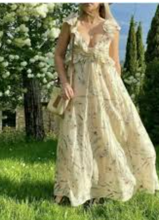 Нова довга квіткова сукня батал h&m натуральне плаття квіти ліоцелл пишне плаття міді оборки