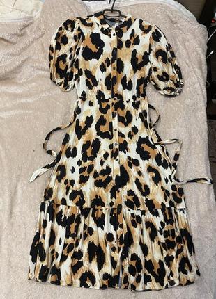 Літня сукня міді на ґудзиках леопард