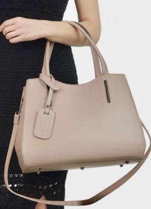Сумка шкіряна пудра  беж  жіноча сумка пудрова італійська сумка жіноча