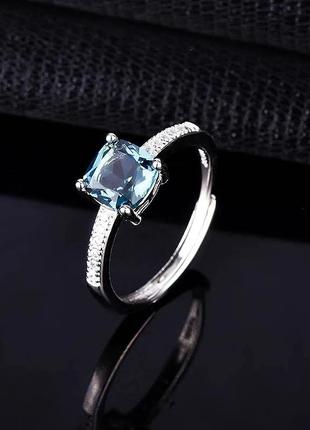 Модное шикарное кольцо перстень с камнем аквамарин стерлинговое серебро 925