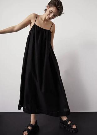 Льняное платье, длинное черное летнее платье из льна, льняной сарафан от бренда h&amp;m