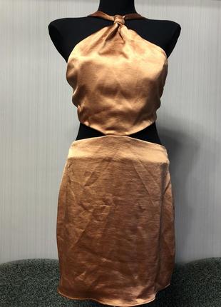 Шикарна сукня жовтогарячого (цегельного) кольору. ,топ-спідниця з завʼязками