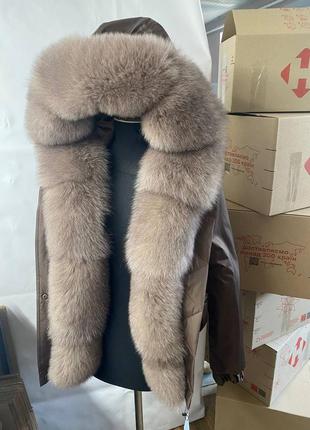 Женский зимний бомбер, куртка с натуральным финским мехом песца водоотталкивающая ветронепродуваемая ткань, 42-60 размеры
