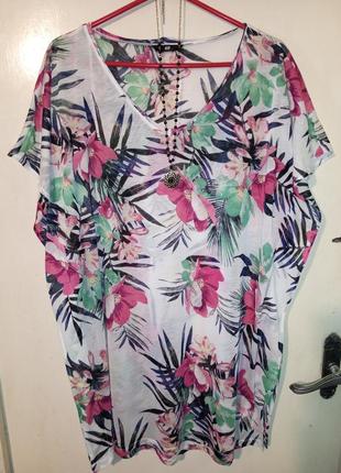 Трикотажная блузка,пляжная туника в цветочный принт,большого размера-оверсайз,h&m