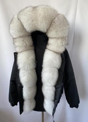 Жіночий зимовий бомбер, куртка з натуральним фінським хутром песця вуаль, водовідштовхувальна вітронепродувна тканина, 
42-60 розміри