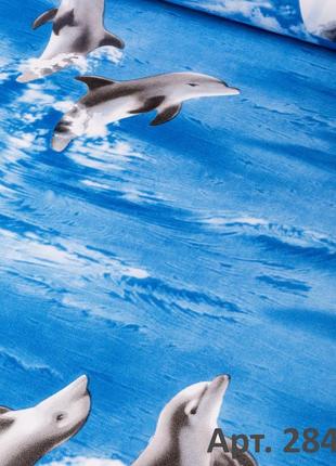 Обои влагостойкие бумажные для ванной с дельфинами, синие 284-05 (53 см х 10 м)