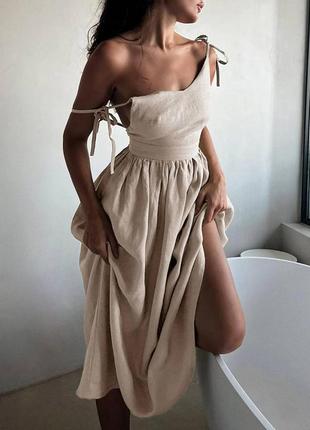 Сукня плаття міді сарафан льон на завязках