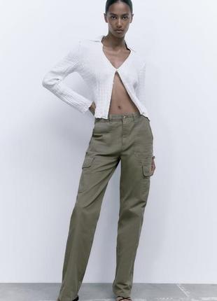 Прямые брюки брюки карго с карманами zara straight cargo khaki pants