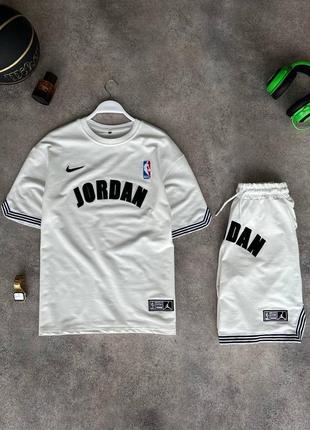 Мужской летний спортивный костюм джордан белый &lt;unk&gt; шорты + футболка jordan