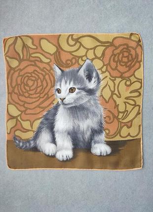 Батистовый носовой платок с котом, alba moda, швейцария, 50х , винтаж.