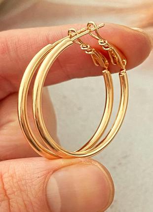 Позолоченные серьги-кольца д.3см, конго, сережки-кольца, позолота1 фото