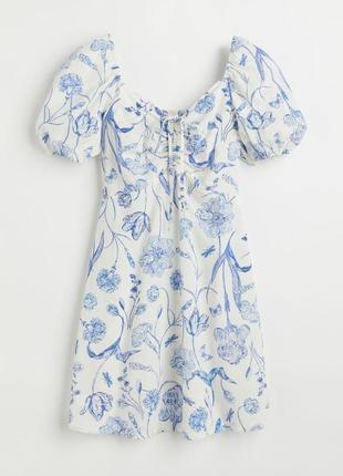 Міні сукня котонова сукня, біло-блакитна літня коротка сукня від бренду h&m