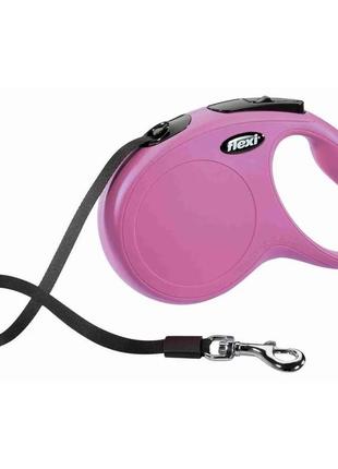 Рулетка для собак зі стрічковим повідцем m flexi new classic рожевого кольору 5 м/25 кг