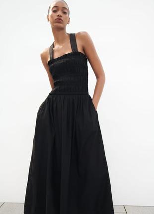 Черное хлопковое платье с контрастными строчками от zara, размер xs*
