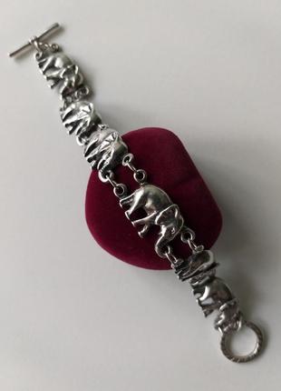 Серебряный браслет слоны. серебро 925 проба трезубец. браслет в индийском стиле. слоники. украина. 30 грамм.