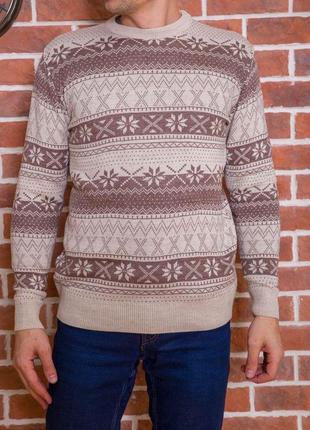 Мужской свитер с новогодним принтом, бежевый, 161r776