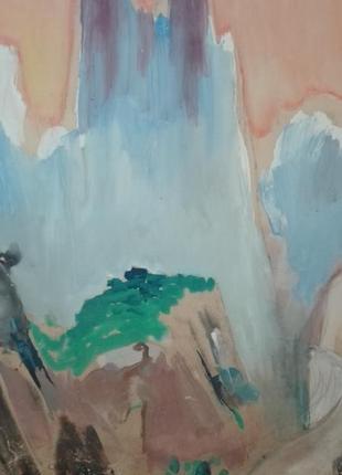 Пейзаж орлинные горы. кавказ 1965г. художник иван барчук (1909-1987) гуашь