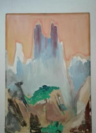 Пейзаж орлинные горы. кавказ 1965г. художник иван барчук (1909-1987) гуашь