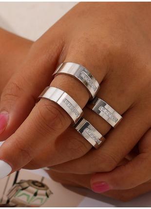 Модное геометрическое кольцо перстень с камнями нержавеющая сталь