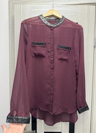 Рубашка полупрозрачная бордовая блуза