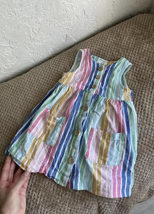 Плаття на літо сукня для дівчинки 92 розмір 1,5-2 роки льон лляна сукня сарафан кольоровий