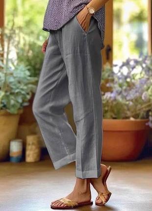 Женские летние брюки с подворотом из турецкого льна размеры 42-52