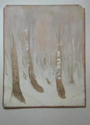 Пейзаж зимние березы 1960 хгг. художник иван барчук (1909-1987) гуашь