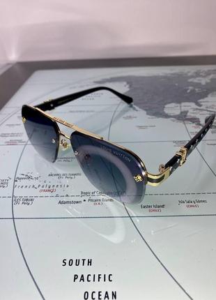 Чоловічі сонцезахисні окуляри louis vuitton чорні із золотом луї вітон квадратні з подвійним переніссям5 фото