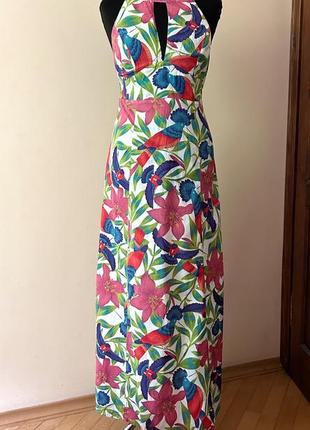 Котонова сукня сарафан тропічний принт папуги орхідеї warehouse