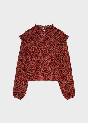 Блуза жіноча червона чорна квітковий принт