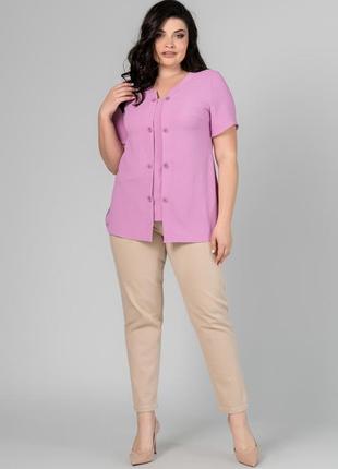 Жіноча рожева однотона літня блуза великих розмірів з крепу