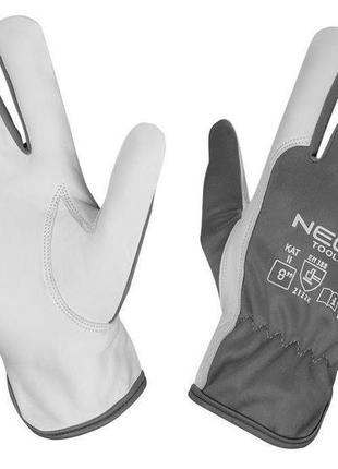 Neo tools рукавички робочі, козяча шкіра, р.10, сіро-білий