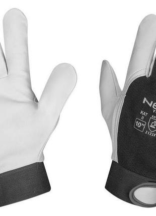 Neo tools рукавички робочі, козяча шкіра, фіксація зап’ястя, р.10, чорно-білий