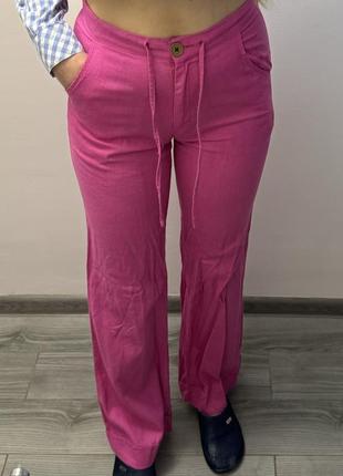 Льняные розовые брюки прямого кроя
