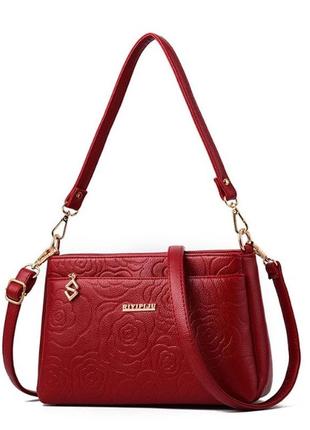 Женская мини сумочка клатч с розами красный