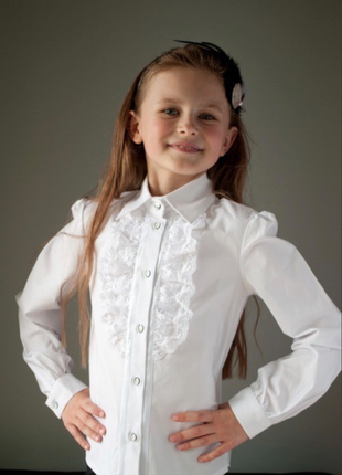 Детская белая школьная блуза для девочки размер 140 рубашка