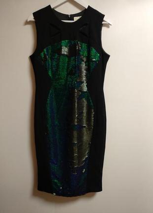 Шикарное платье карандаш дорогого бренда в пайетках перевертышах размера l damsel in a dress